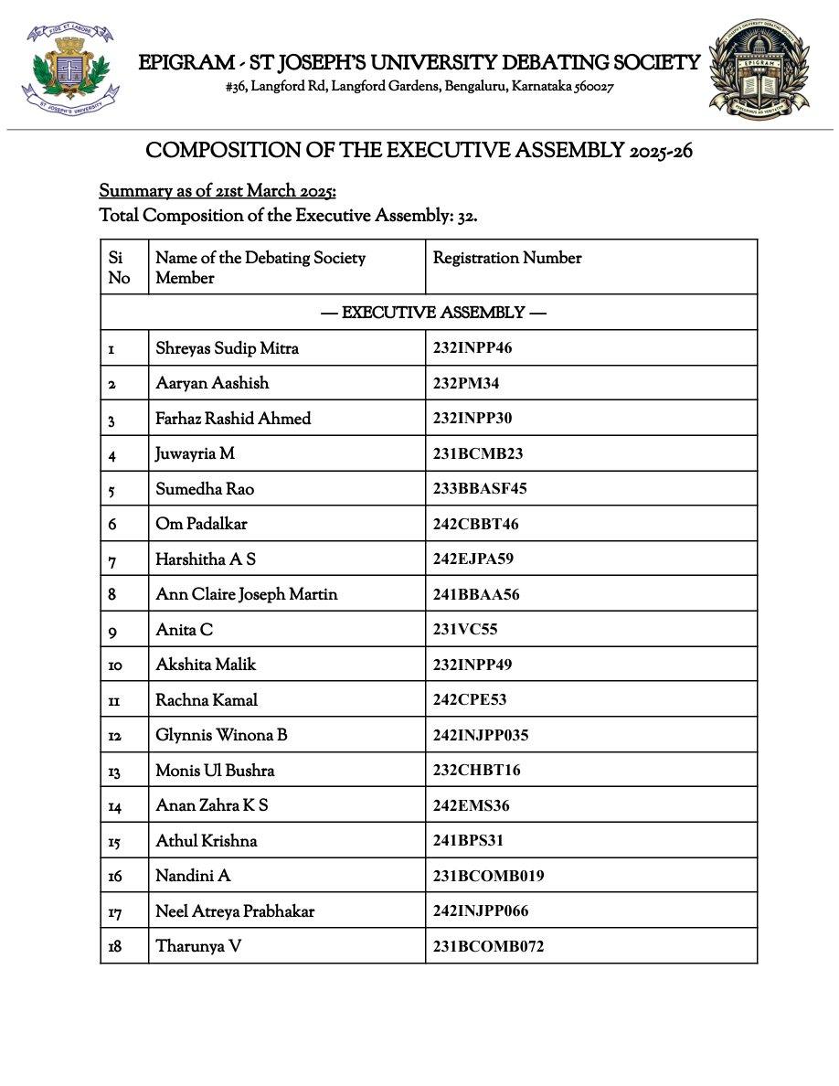 Executive Assembly list notice for Epigram term 3